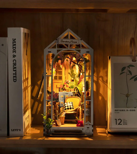Garden house miniaturhaus buchstütze diy set