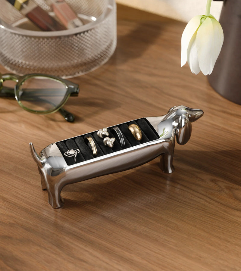 Porte-bagues teckel chrome