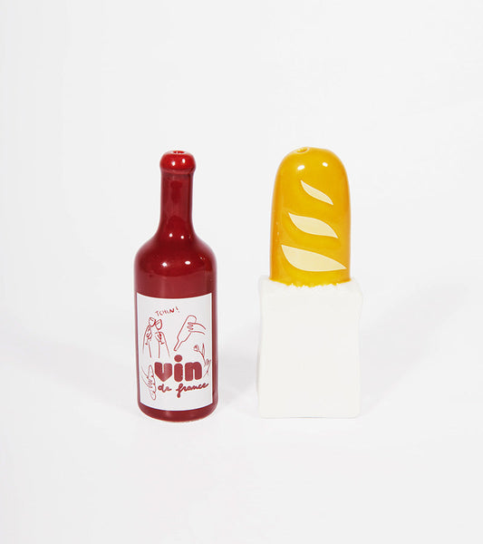 Salz und pfeffer set baguette wein