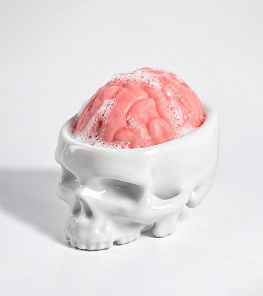 Totenkopf-Seifenschale mit Gehirnseife - Brain Wash