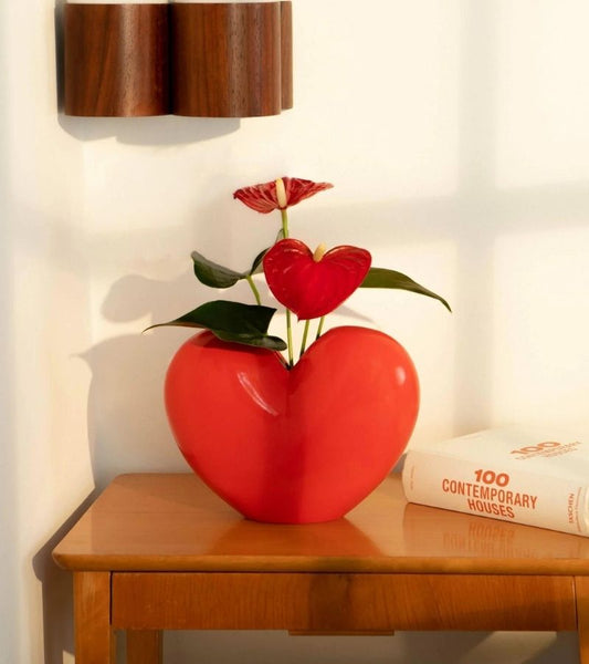 Vase herz rot keramik